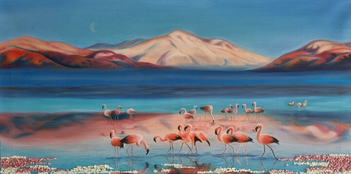 Ζωγραφική με τίτλο "pink flamingo" από Ольга Остромецкая, Αυθεντικά έργα τέχνης, Ακρυλικό