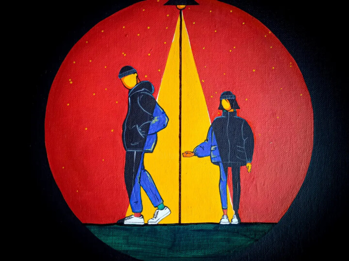 Картина под названием "Под фонарем" - Ольга Пономарева, Подлинное произведение искусства, Акрил