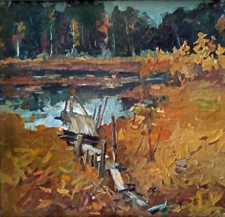 Pittura intitolato "Мостик (bridge) (La…" da Olga Puzanova, Opera d'arte originale, Olio