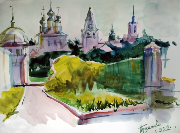 Painting titled "Purple noon" by Olga Puzanova, Original Artwork, Watercolor