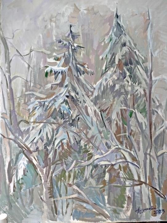 Peinture intitulée "January snow" par Olga Puzanova, Œuvre d'art originale, Acrylique