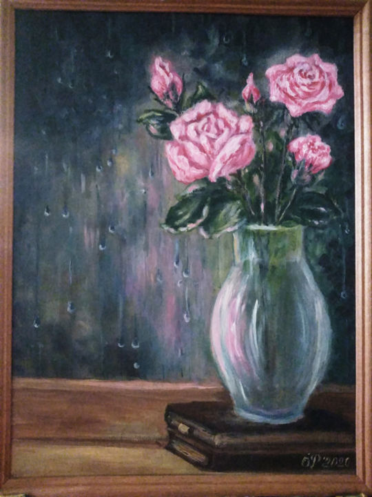 Pintura intitulada ""Стихи и розы"" por Olga Rostovtseva, Obras de arte originais, Acrílico Montado em Cartão