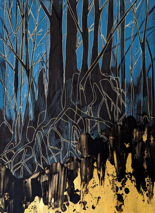Painting titled "Тёмный лес. Dark fo…" by Ol Ga Tarakanova (Artbotan), Original Artwork, Acrylic