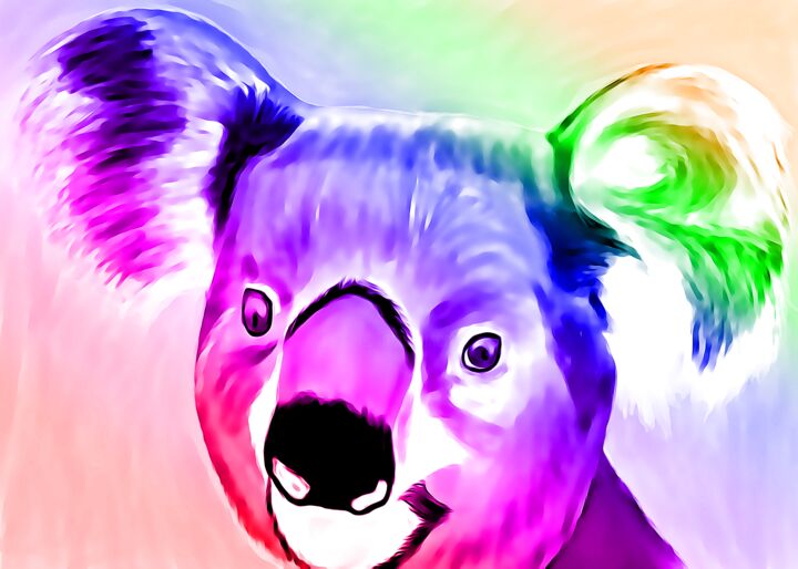 Arts numériques intitulée "Koala popart" par Olaf Andriessen, Œuvre d'art originale, Peinture numérique