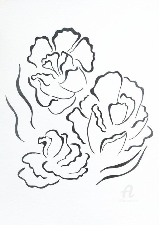 Dessin intitulée "Black flowers" par Olga Kirina, Œuvre d'art originale, Marqueur