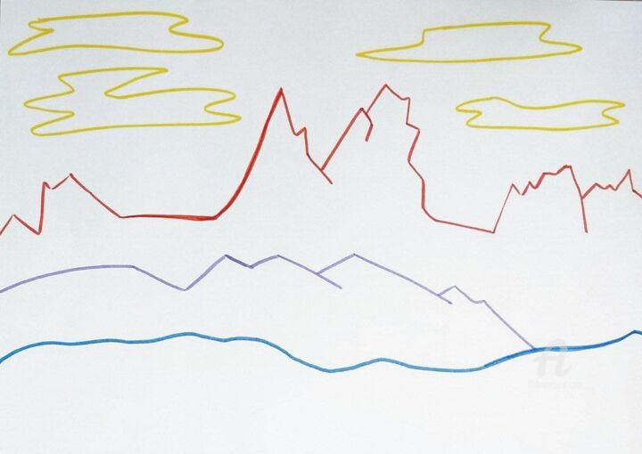 Drawing titled "Crimson mountains" by Olga Kirina, Original Artwork, Marker