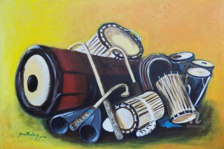 Malerei mit dem Titel "Nigeria Musical Ins…" von Olaoluwa Smith, Original-Kunstwerk, Acryl