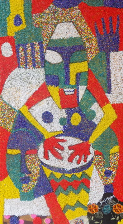 Painting titled "Bead Drummer" by Olaoluwa Smith, Original Artwork, Other