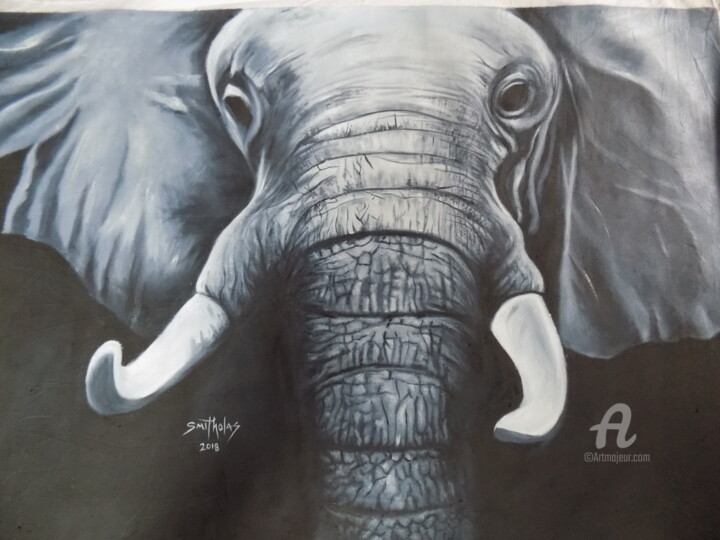 Painting titled "Africa Elephant" by Olaoluwa Smith, Original Artwork, Acrylic