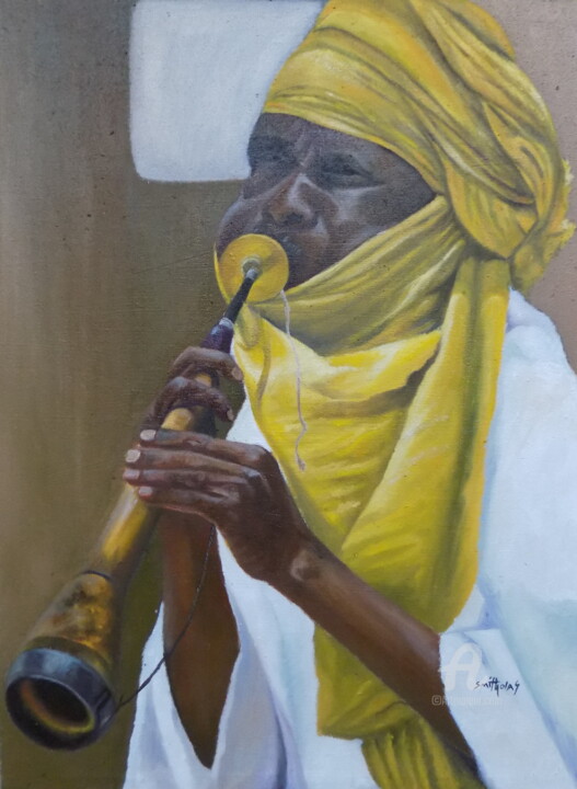 Peinture intitulée "horn-blower.jpg" par Olaoluwa Smith, Œuvre d'art originale, Acrylique