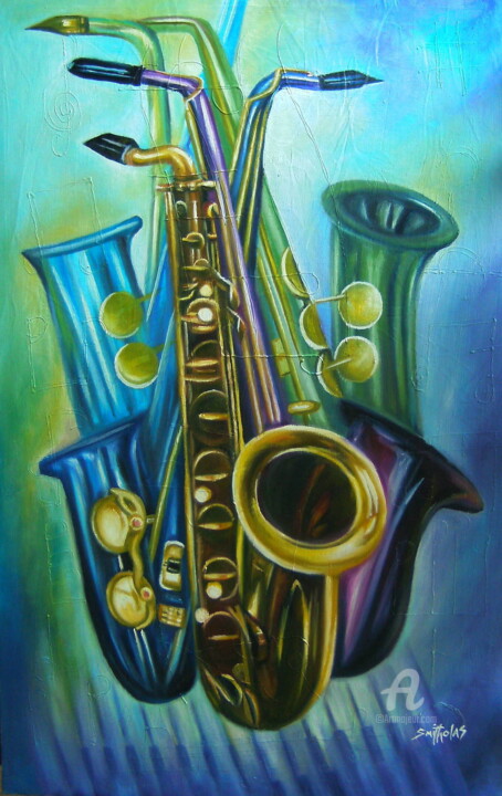 Painting titled "Saxophone Accord" by Olaoluwa Smith, Original Artwork, Oil