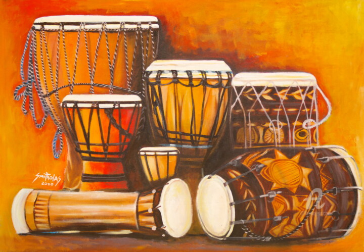 Painting titled "African Musical Ins…" by Olaoluwa Smith, Original Artwork, Acrylic
