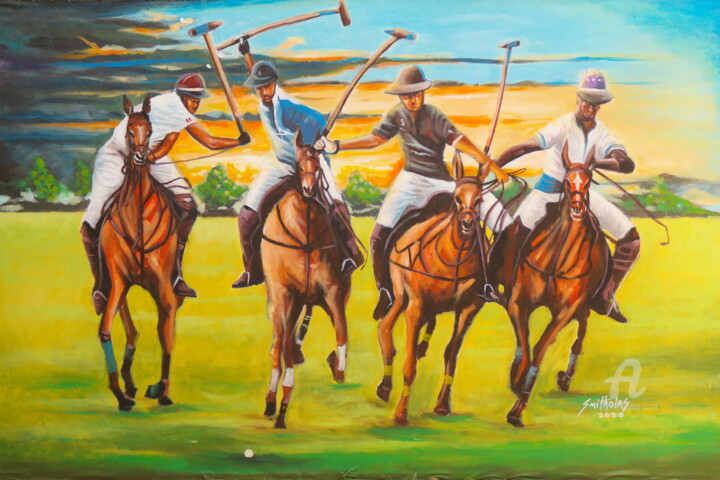 Painting titled "Horse Polo Sport" by Olaoluwa Smith, Original Artwork, Acrylic