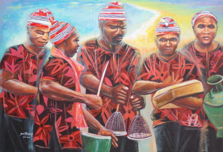 Картина под названием "Igbo Traditional In…" - Olaoluwa Smith, Подлинное произведение искусства, Акрил
