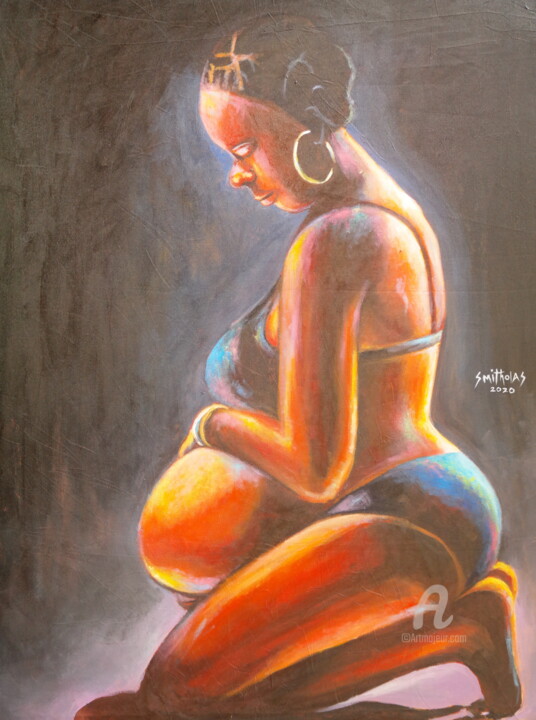 Pintura intitulada "Awaiting" por Olaoluwa Smith, Obras de arte originais, Acrílico