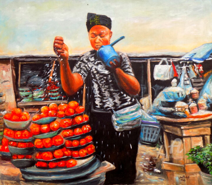 Картина под названием "Pepper Seller Alata" - Olaoluwa Smith, Подлинное произведение искусства, Акрил
