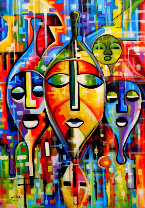 "Faces" başlıklı Tablo Olaoluwa Smith tarafından, Orijinal sanat, Akrilik
