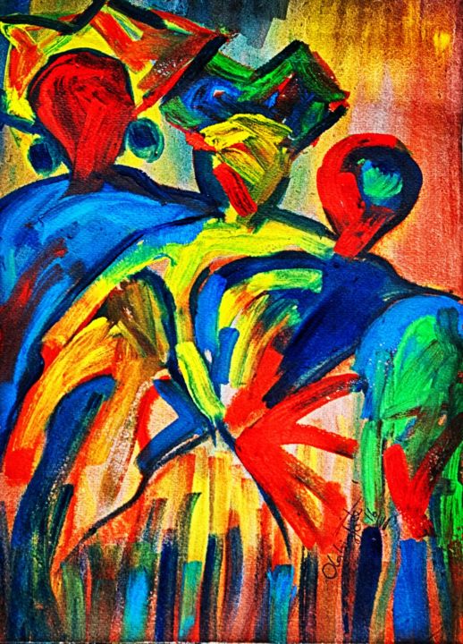 Peinture intitulée "Association" par Jide Olabinjo, Œuvre d'art originale, Gouache