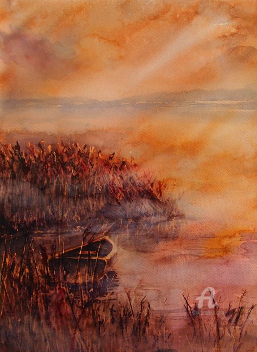 Schilderij getiteld "Morning fog" door Aleksandra Stankevic-Diakun, Origineel Kunstwerk, Aquarel