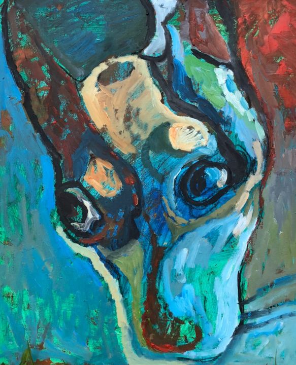 Peinture intitulée "Crazy Dog" par Olga Rocher, Œuvre d'art originale, Huile