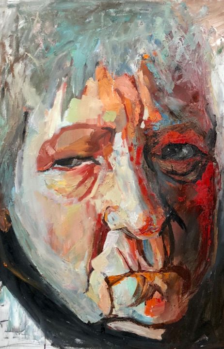 Painting titled "Old Woman" by Olga Rocher, Original Artwork, Oil