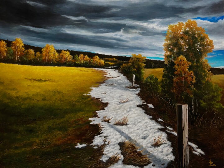 Картина под названием "The last snow" - Oleg Baulin, Подлинное произведение искусства, Масло