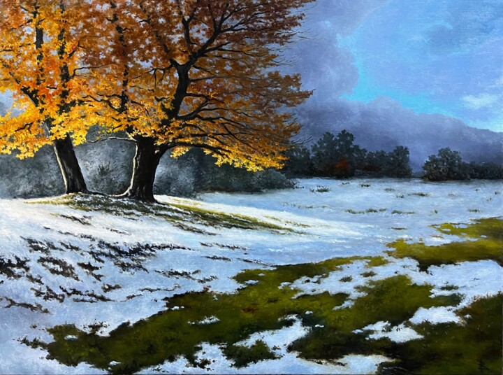 Painting titled "Winter sun" by Oleg Baulin, Original Artwork, Oil