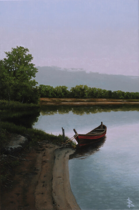 Painting titled "Warm morning" by Oleg Baulin, Original Artwork, Oil Mounted on Wood Stretcher frame