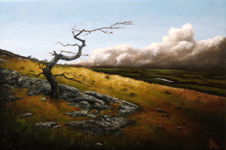 Painting titled "The wind is blowing" by Oleg Baulin, Original Artwork, Oil Mounted on Wood Stretcher frame