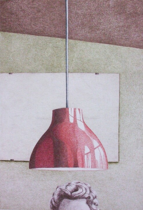 Pittura intitolato "rote Lampe" da Oleg Breininger, Opera d'arte originale, Matita Montato su Altro pannello rigido