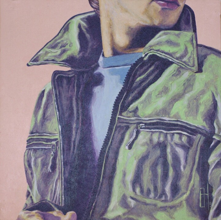 Schilderij getiteld "grüne Jacke" door Oleg Breininger, Origineel Kunstwerk, Acryl