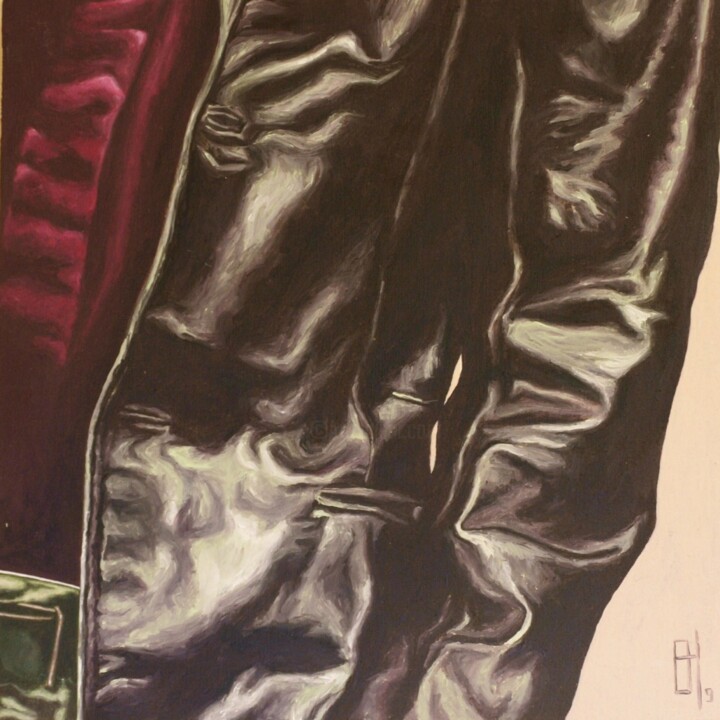 Schilderij getiteld "schwarze Jacke" door Oleg Breininger, Origineel Kunstwerk, Acryl