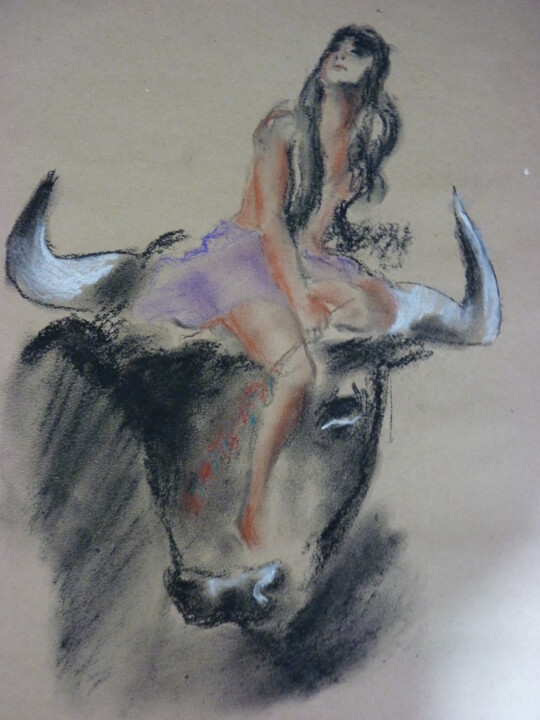 Painting titled "The bull takes the…" by Oleg Khe, Original Artwork, Pastel