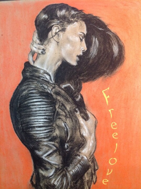 Tekening getiteld "Freelove" door Oleg Khe, Origineel Kunstwerk, Houtskool