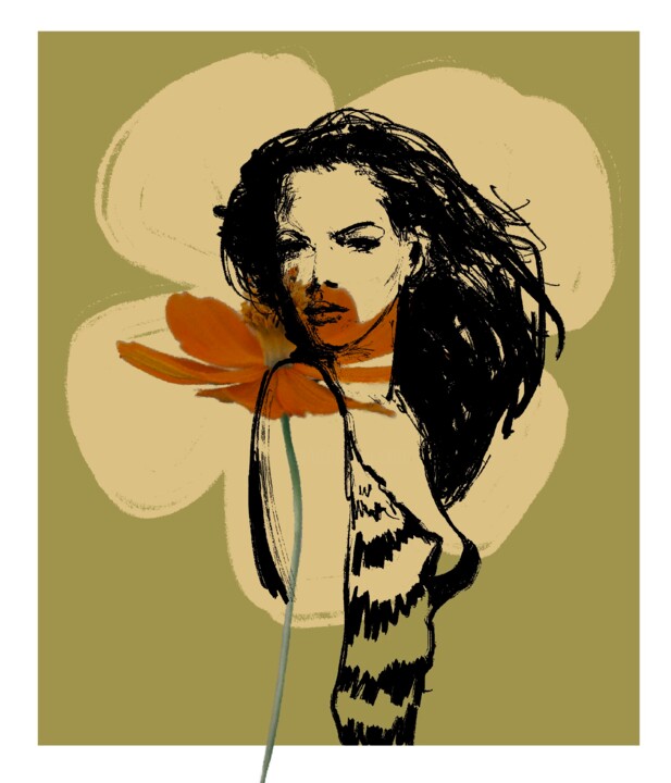 Arts numériques intitulée "Girl flower" par Oleg Khe, Œuvre d'art originale, Peinture numérique