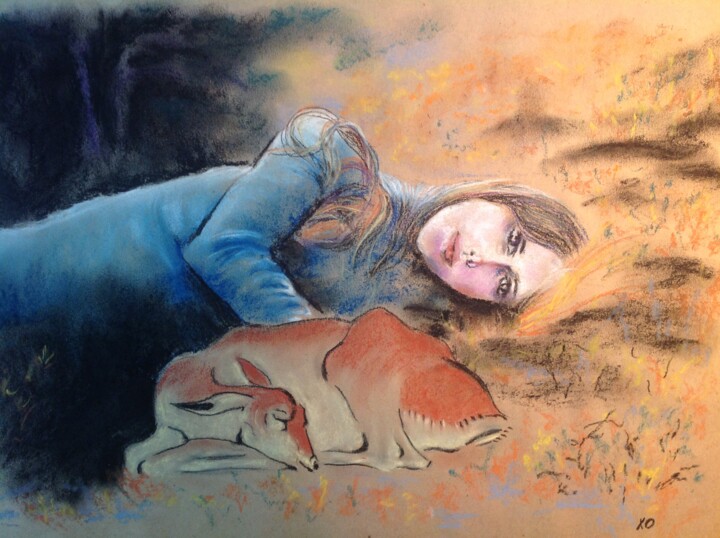 Drawing titled "Forest Child" by Oleg Khe, Original Artwork, Pastel