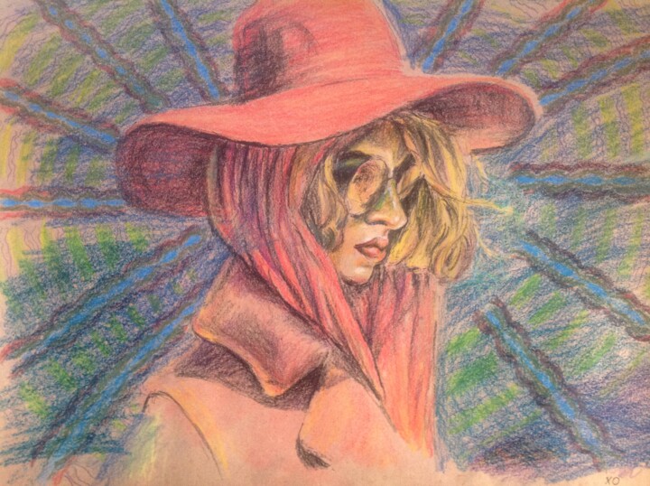 Drawing titled "The girl in the red…" by Oleg Khe, Original Artwork, Conté