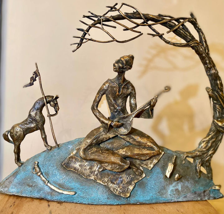 Sculpture titled "Cossack Mamai" by Oleg Kalashnik, Original Artwork, Bronze