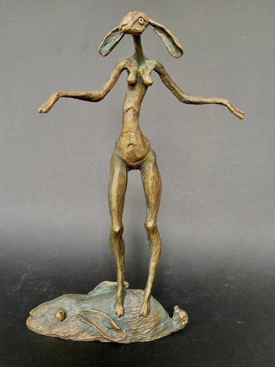 Sculpture titled "Bunny I" by Oleg Kalashnik, Original Artwork, Bronze