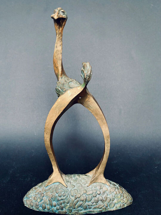 Sculpture titled ""Ostrich" small bro…" by Oleg Kalashnik, Original Artwork, Bronze