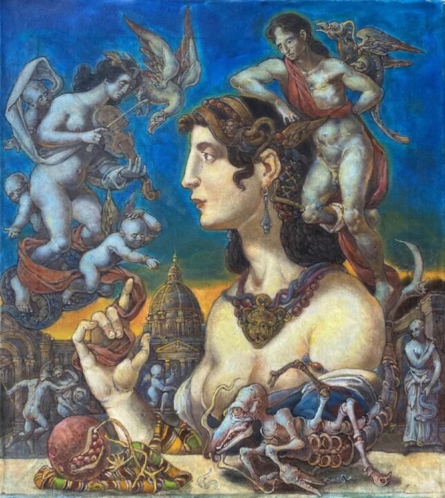 Peinture intitulée "Ковид в Риме" par Oleg Litvinov, Œuvre d'art originale, Huile