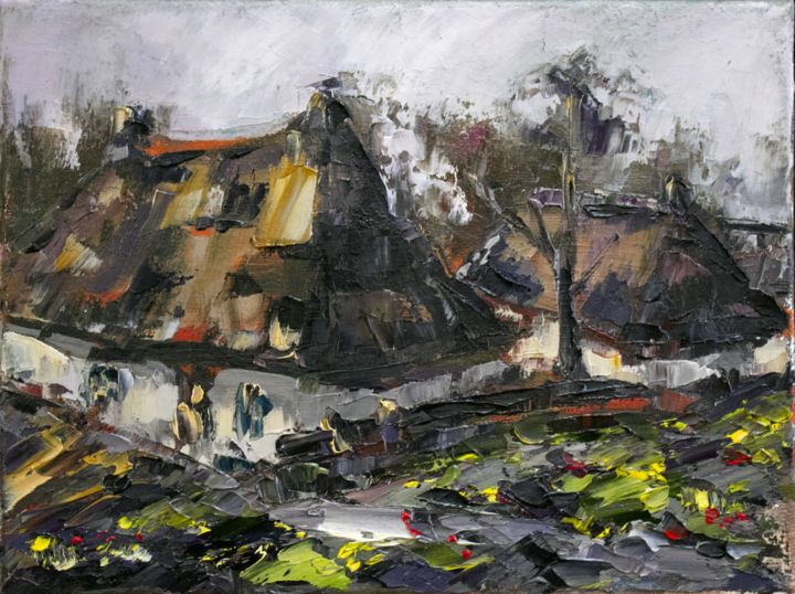 Pintura titulada "Home village. Visit…" por Oleg Sharapanovsky, Obra de arte original, Oleo Montado en Bastidor de camilla d…