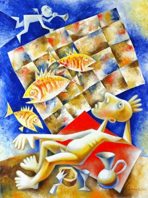 Painting titled "Fisherman" by Oleg Chernykh, Original Artwork