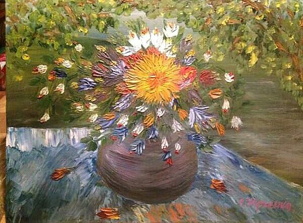 Картина под названием "Цветы" - Олег Юрченко, Подлинное произведение искусства, Масло