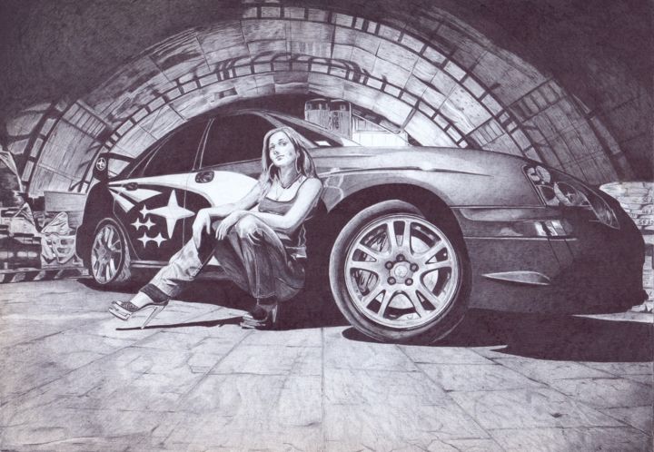 Картина под названием "The girl at the car" - Oleg Kozelskiy, Подлинное произведение искусства, Другой