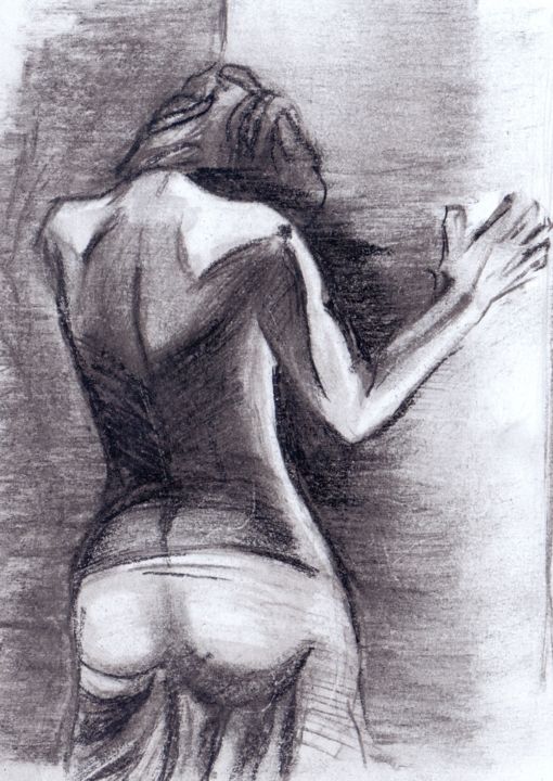 제목이 "female figure at th…"인 그림 Oleg Kozelskiy로, 원작, 숯