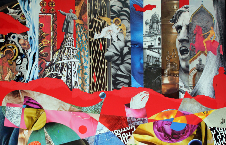 Collages titled "RED AND OTHER" by Oleg Grachev, Original Artwork, Collages