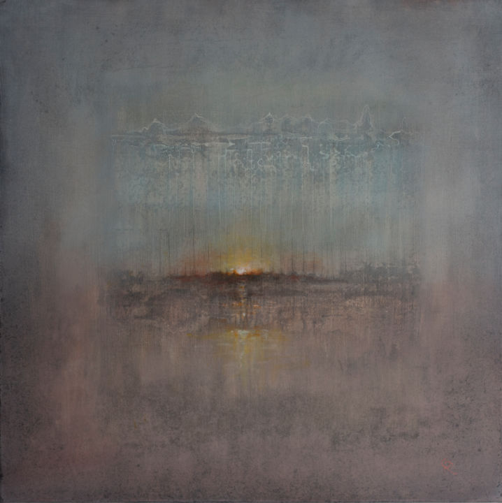 Peinture intitulée "Foggy sunset" par Oleg Radvan, Œuvre d'art originale, Acrylique