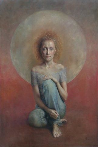 Painting titled "The Barefoot Girl" by Oleg Radvan, Original Artwork, Oil