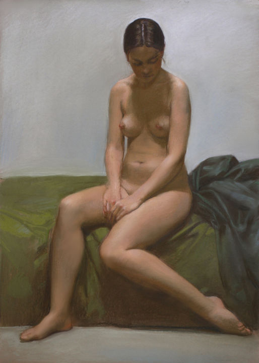 Pintura intitulada "Seated" por Oleg Sergeev, Obras de arte originais, Pastel